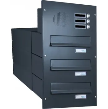 Poštovní schránka 3x poštovní schránka B-042 k zazdění do sloupku + čelní deska s 3x zvonkem a přípravou pro HM - lakovaná - RAL 9005 MAT. - ČERNÁ