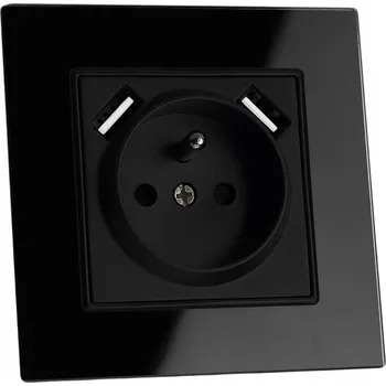 Elektrická zásuvka APPIO Skleněná zásuvka, černá s 2xUSB