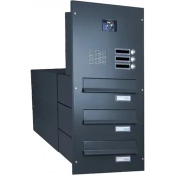 Poštovní schránka 3x poštovní schránka B-042 k zazdění do sloupku + čelní deska s 3x zvonkem a kamerou ABB - lakovaná - RAL 7016 MAT. - ANTRACIT