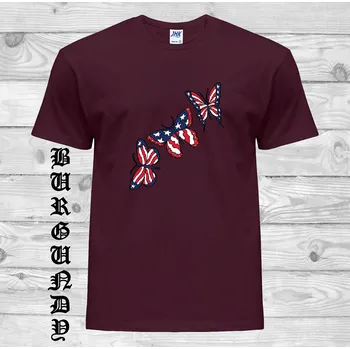 Dívčí tričko detske-levne-bavlnene-tricko-potisk-usa-motyl Barva: Burgundy - bordó, velikost: 140