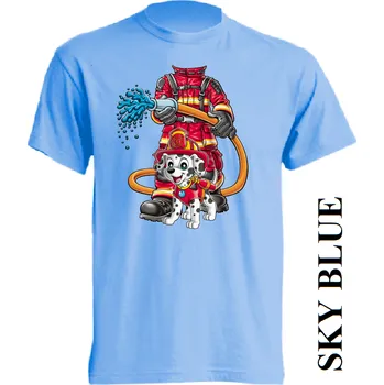 Chlapecké tričko detske-levne-bavlnene-tricko-potisk-pozarnik Barva: Sky blue - nebesky modrá, velikost: 98