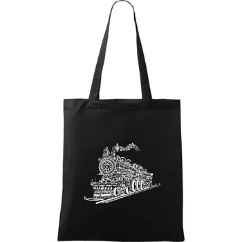 Stará lokomotiva z not - Taška bavlněná - 42 x 38 cm ( Černá )