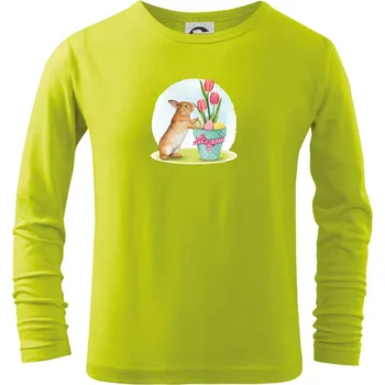 Dětská móda Velikonoční zajíček tulipány - Triko dětské Long Sleeve - 146 cm/10 let ( Limetková )