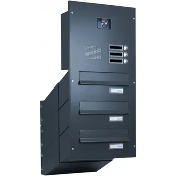 Poštovní schránka 3x poštovní schránka D-041 k zazdění do sloupku + čelní deska s 3x zvonkem a kamerou ABB - lakovaná - RAL 7016 MAT. - ANTRACIT