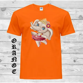 detske-levne-bavlnene-tricko-potisk-slon-tanecnice Barva: Orange - oranžová, velikost: 116