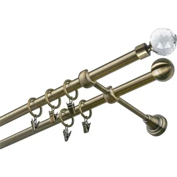 Garnýž kovová 160 cm dvouřadá - dvojitá 19 Koule crystal mosaz