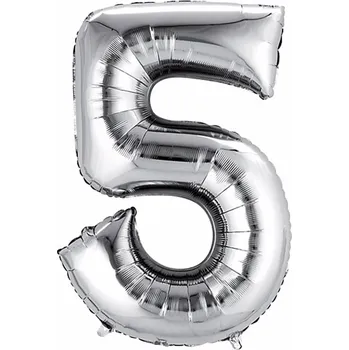 Balónek Balón fóliový stříbrný číslo 5 - 40 cm