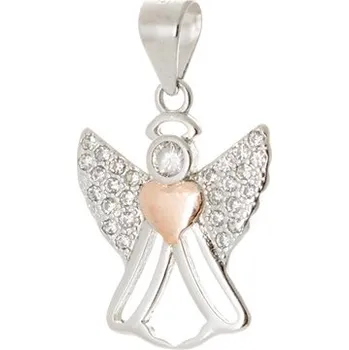Šperk Stříbrný přívěšek anděl se zirkony a pozlaceným srdíčkem STRZ0797F