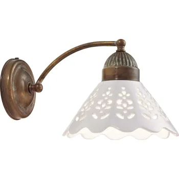 Nástěnné svítidlo Il Fanale 065.17.OC Fior di Pizzo, nástěnné svítidlo v rustikálním stylu z antické mosazi a keramiky, 1x15W LED E27, výška 15,5cm