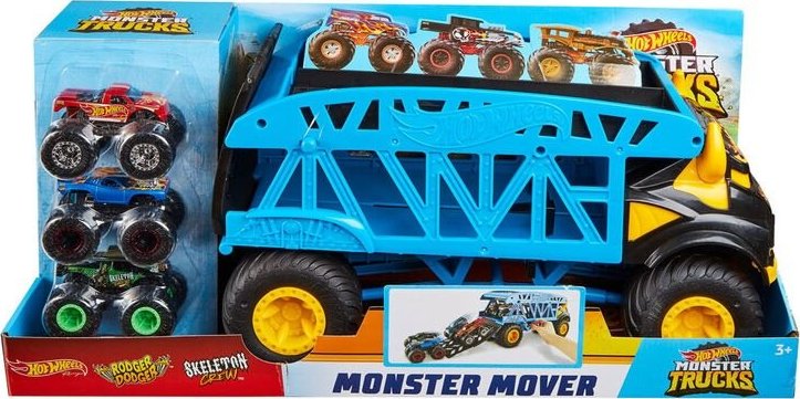foto Autíčko Mattel Hot Wheels Monster Trucks přeprava trucků a 3 ks aut