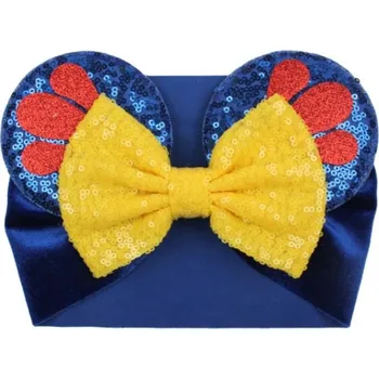 Minnie Mouse Látková čelenka s mašlí a oušky zdobené flitry Varianta: 24 modrá, modro červené uši, žlutá mašle