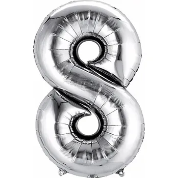 Balónek Balón fóliový stříbrný číslo 8 - 40 cm