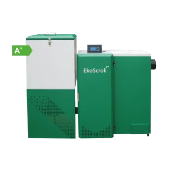 Kotel EkoScroll Alfa 25kW + TECH ST 480 N pelety - PŘEDNÍ ZÁSOBNÍK EA2026925 (Kotel na pelety s řídící automatikou TECH ST 480 N , 5 emisní třída.Provedení s předním umístěním zásobníku )