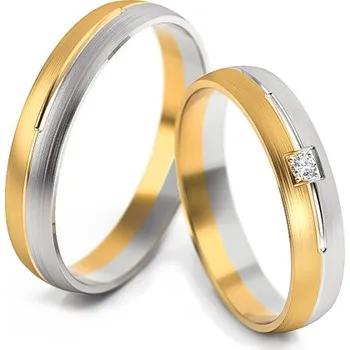 Prsten Snubní prsteny z bílého a žlutého zlata s diamantem, 4mm STOBR236 + dárkové balení LUXUS zdarma