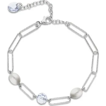 Náušnice Stříbrný náramek bílý čirý z pravých říčních perel Trilliant B4706C6W Krystal