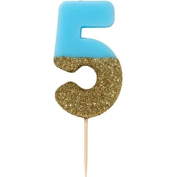 Dortová svíčka Wrimes Cosmetics Ltd. SVÍČKA Číslice narozeninová modrozlatá 5
