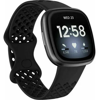 Příslušenství k chytrým hodinkám eses Silikonový řemínek dírkovaný pro Fitbit Versa 3 a 4, Sense 1 a 2 - Velikost S, černý