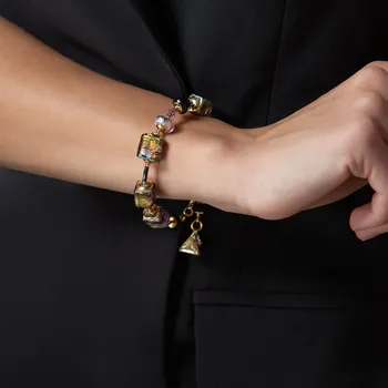 Náramek Lampglas Mysteriózní náramek Gold Cubes s 24karátovým zlatem a ryzím stříbrem v perlách Lampglas