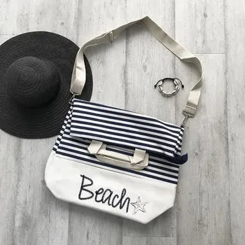 Kabelka Plážová taška BELLUGIO BEACH béžovo modrá