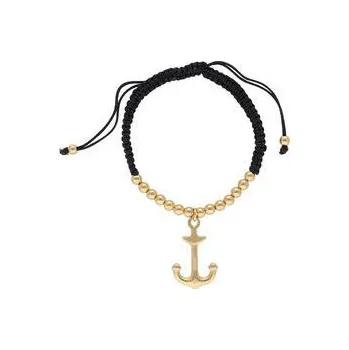 Náramek Doria Náramek na černé šňůrce, zlaté korálky s kotvou