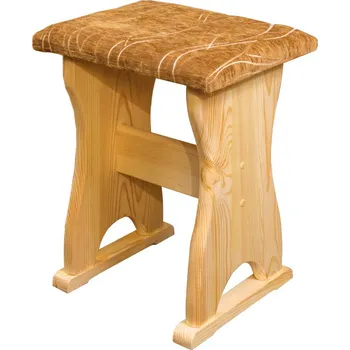 Taburet Drewmax dřevěný čalouněný taburet z masivního dřeva borovice NR115 pacyg