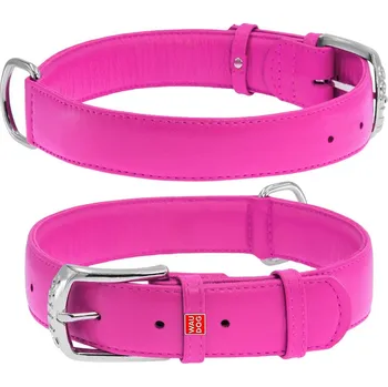 Obojek pro psa Plochý velmi kvalitní kožený dvojvrstvový obojok pre psa ružovej farby Obvod krku: 21-29 cm,	šířka: 12 mm