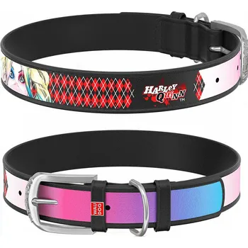 Obojek pro psa WAU DOG Kožený obojek Harley Quinn DC COMICS černý Obvod krku:: 29-38 cm,	šířka 20 mm