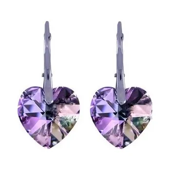 Náušnice Stříbrné náušnice SRDCE Swarovski Elements 14mm Vitrail Light Stříbro 925/1000