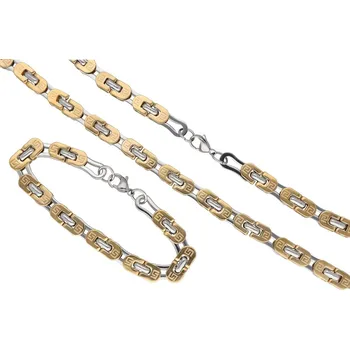 Řetízek Doria Pánský set šperků z oceli zlato-stříbrný B381