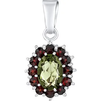 Přívěsek Stříbrný přívěsek s přírodním vltavínem a granáty SILVEGOB180002VG