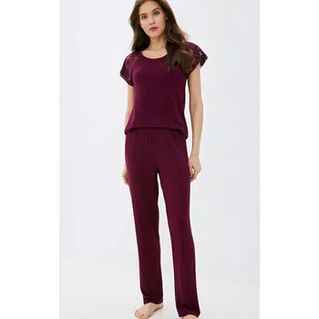 Dámské pyžamo Luisa Moretti Dámské bambusové pyžamo SUSANA, Bordó, V dárkovém boxu, Bambusové vlákno 100%, Krátký rukáv - vel. L