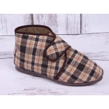 Pánské pantofle Bačkory papuče pánské Pegres 1016 důchodky vyšší se suchým zipem hnědé káro velikost: 41