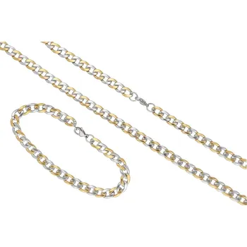 Řetízek Doria Pánský set šperků z oceli zlato-stříbrný B301