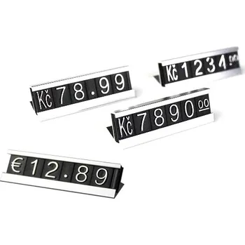 Samolepící etiketa Plastové cenovky hliník stříbrné sada Kč, EURO (Estr)