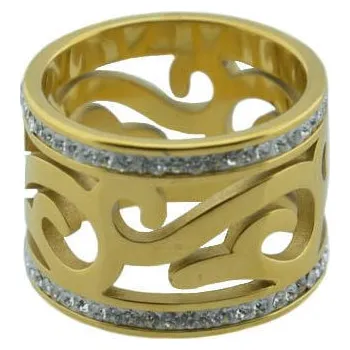 Prsten Doria Prsten z oceli zlatý s kamínky M060 Velikosť: 54 / 55