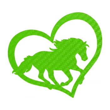 Samolepící dekorace SAMOLEPKA Kůň 087 pravá v srdíčku (58 - 3D karbon zelený kawasaki) NA AUTO, NÁLEPKA, FÓLIE, POLEP, TUNING, VLASTNÍ TEXT, TISK, AUTOSAMOLEPKY.cz, POLEPY, OBRÁZEK, LOGO, SAMOLEPKY