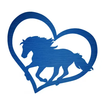 Samolepící dekorace SAMOLEPKA Kůň 087 levá v srdíčku (65 - škrábaný kov modrý) NA AUTO, NÁLEPKA, FÓLIE, POLEP, TUNING, VLASTNÍ TEXT, TISK, AUTOSAMOLEPKY.cz, POLEPY, OBRÁZEK, LOGO, SAMOLEPKY