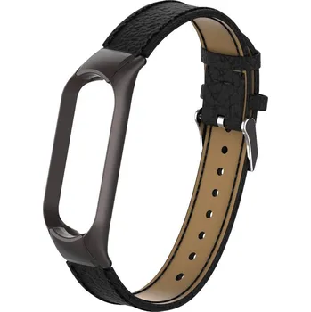 Řemínek na hodinky Deveroux Kožený řemínek lichee pro MiBand 5 - Černý DEV0025 Barva - černá