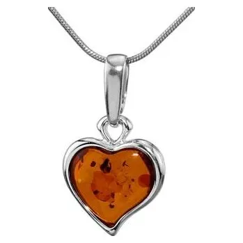 Přívěsek SILVEGO stříbrný jantarový přívěsek LIBI ve tvaru srdce AAJB3602-H stříbrný hnědý