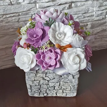 umělá květina Mýdlová kytice - ružová v čtvercovém květináči