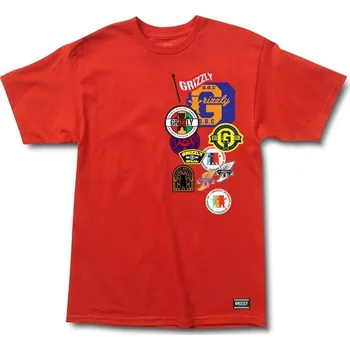 Pánské tričko GRIZZLY triko - Patchwork SS Tee Red (RED)