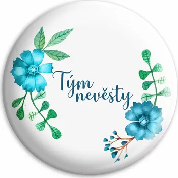 Svatební placka Tým nevěsty - Modré květiny