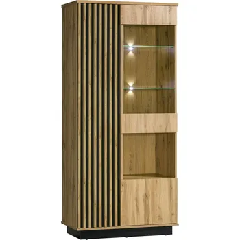 Obývací stěna Široká vitrína Lamelo - dub wotan / černá