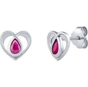 Náušnice Stříbrné náušnice srdce Evita s přírodním rubínem FW15001ER
