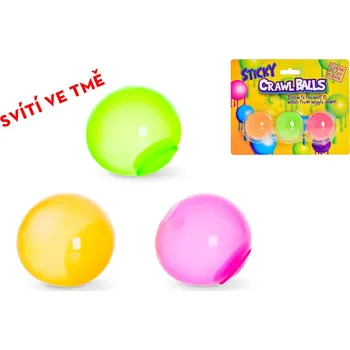 Dětský míč Míček lepící 4 cm svítící ve tmě 3 ks - mix barev (oranžová+zelená+růžová, modrá+žlutá+fialová)