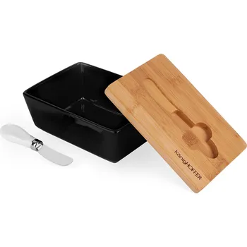 Máslenka KönigHOFFER Máslenka porcelánová s bambusovým víkem a nožem černá