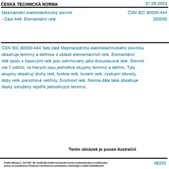 ČSN IEC 60050-444 - Mezinárodní elektrotechnický slovník - Část 444: Elementární relé - Tisk