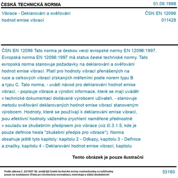 ČSN EN 12096 - Vibrace - Deklarování a ověřování hodnot emise vibrací - Tisk