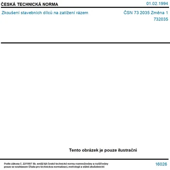 ČSN 73 2035 Změna 1 - Zkoušení stavebních dílců na zatížení rázem - Tisk