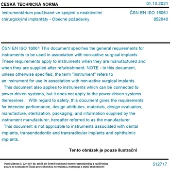 ČSN EN ISO 16061 - Instrumentárium používané ve spojení s neaktivními chirurgickými implantáty - Obecné požadavky - Tisk
